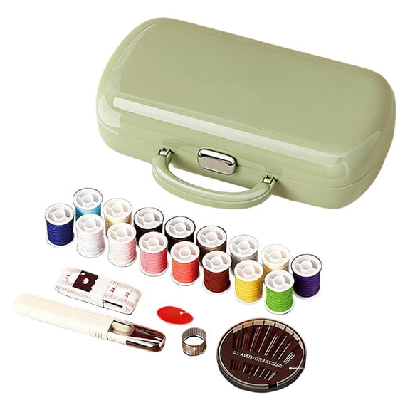 Pekkaxy Portable Sewing Kit with 16 Thread Spools, 7.1x3.7x2 in Storage Box, Complete Set for Quick Clothing Repairs, Ideal for Travelers and Home Emergency Mending