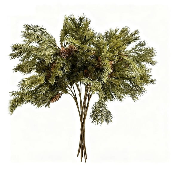 Pekkaxy Prndkhn 6Pcs Christmas Cedar Pine Branches, 25.5 Inch Artificial Cedar Stems with Pine Cones Christmas Greenery Norfolk Stems or DIY Crafts Xmas Winter Wreath Garland Decor