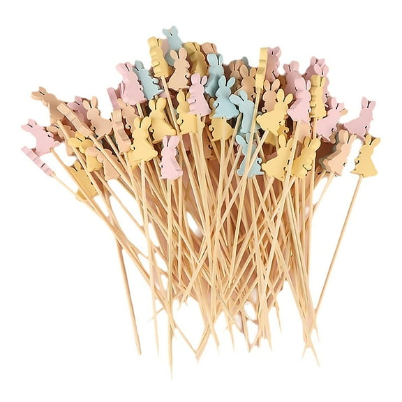 Pekkaxy Rabbit-Shaped Bamboo Picks, 4.68 Inch, 100 Count, Adds Fun to Food Presentation, Perfect for Kids' Snacks and Party Platters