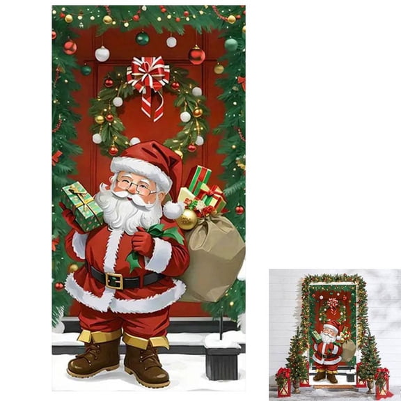 Pekkaxy Red Dacron Christmas Door Curtain 35x71 Inch, Fade-Resistant 3D Print for Festive Atmosphere, Hang on Door Wall Window for Indoor Outdoor Holiday