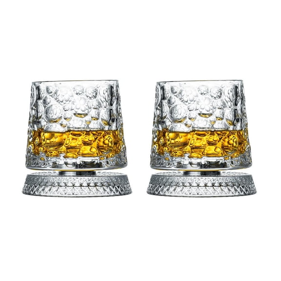 Pekkaxy Rotating Whiskey Glass, 3.94 in Tall with 360° Spin Base, Smooth Interactive Drinking Experience, Perfect for Home Bars and Social Gatherings