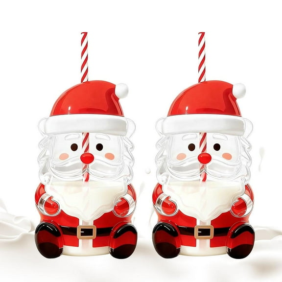 Pekkaxy Santa Claus Glass Cup, 5.9 in Tall with Straw, Integrated Straw for Easy Sipping, Perfect for Holiday Parties and Christmas Celebrations