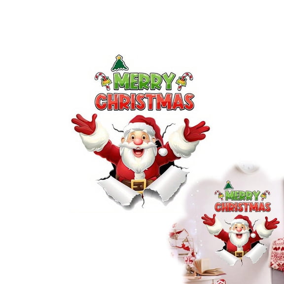 Pekkaxy Santa Claus Wall Stickers, Christmas Santa Breaking Brick, Removable Christmas Creative Decals, Large 3DSanta Claus Sticker Peel and Stick, Xmas Holiday Cartoon Clings, Breaking Through The Wall