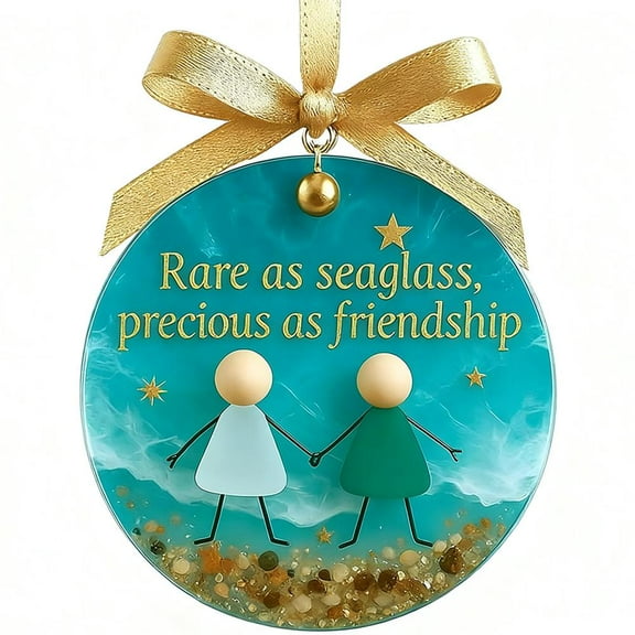 Pekkaxy Sea Glass Friendship Christmas Ornament, Handmade Hanging Keepsake for Tree Decoration and Gifts