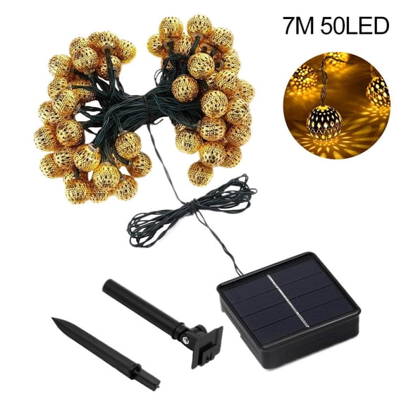 Pekkaxy Solar Moroccan Iron LED Fairy String Lights, Outdoor Waterproof Garden Decor