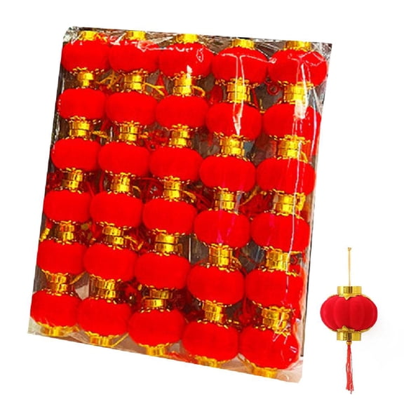 Pekkaxy Velvet Ball Red Lantern Decor, 1.2 to 2.8 inch Sizes, Soft Festive Hanging Ornament for Chinese New Year and Holiday Parties