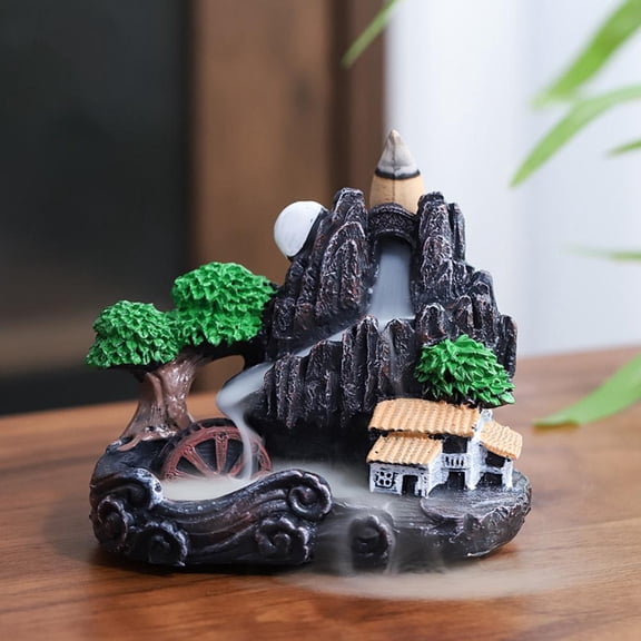 Pekkaxy Waterfall Incense Burner, Resin River Tower Backflow Incense Holder, Cool Aromatherapy Incense Fountain Smoke Waterfall Home Decor