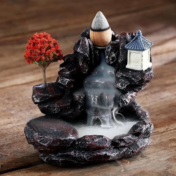 Pekkaxy Waterfall Incense Burner, Resin River Tower Backflow Incense Holder, Cool Aromatherapy Incense Fountain Smoke Waterfall Home Decor