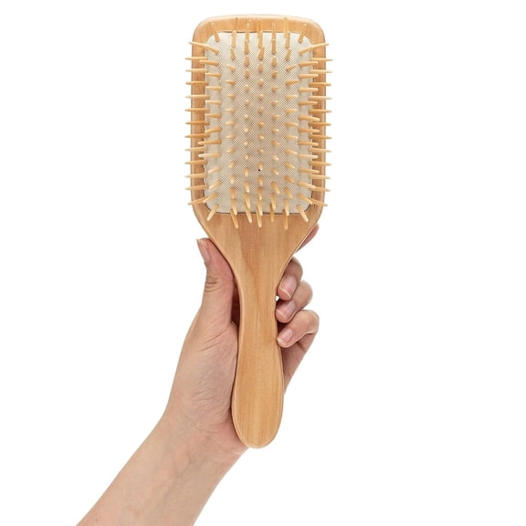 Pekkaxy Wooden Bristle Paddle Hair Brush | Length 10.25" Width 3.5"| Large Flat Natural Eco Friendly Wood Handle Hairbrush for Men & Women with Thick, Curly, Wavy Long Hair