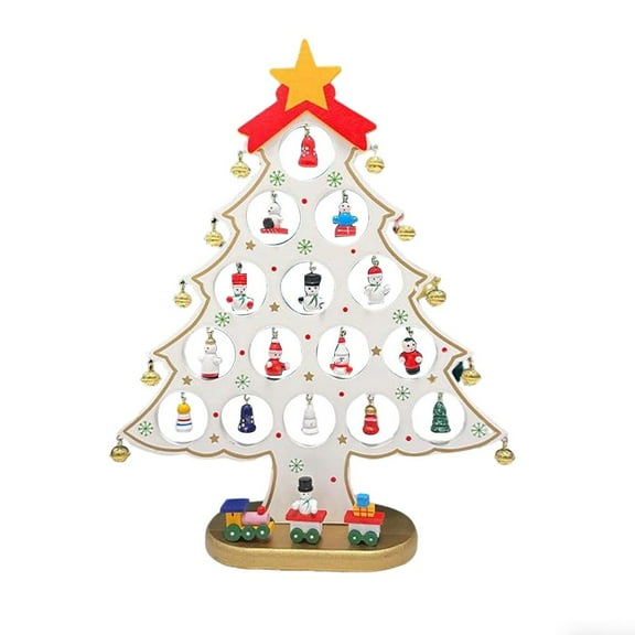 Pekkaxy Wooden Christmas Tree Tabletop Ornament, Desktop Xmas Landscape Decoration for Holiday Parties