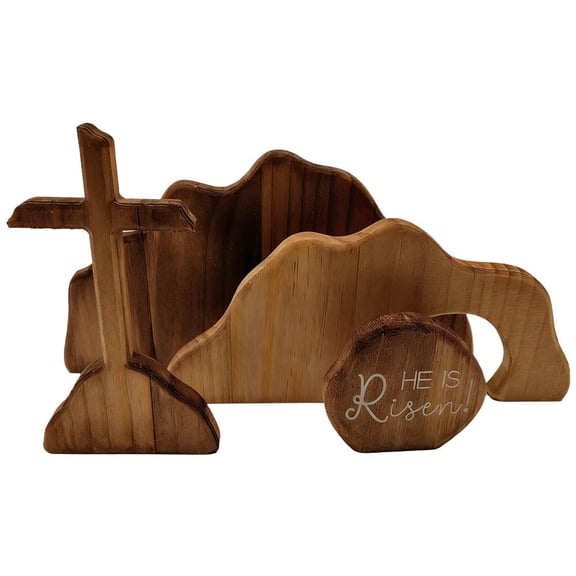Pekkaxy Wooden Easter Tomb Scene, Vivid Religious Display for Holiday Decor, Perfect for Church or Family Worship