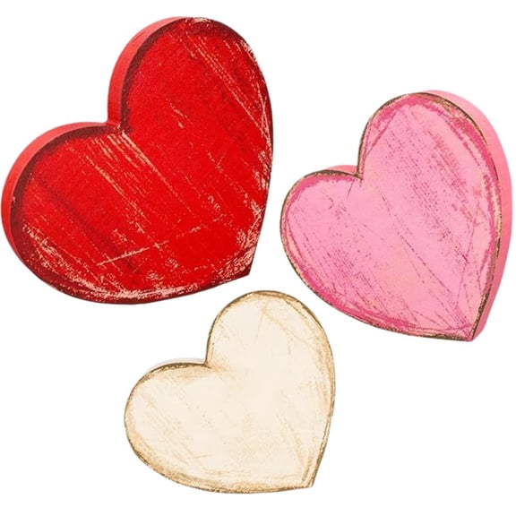 Pekkaxy Wooden Heart Ornaments Set, 3 Sizes (5.9 in, 4.7 in, 3.9 in), Rustic Distressed Finish, Perfect for Valentine's Day Decor and Shelf Display