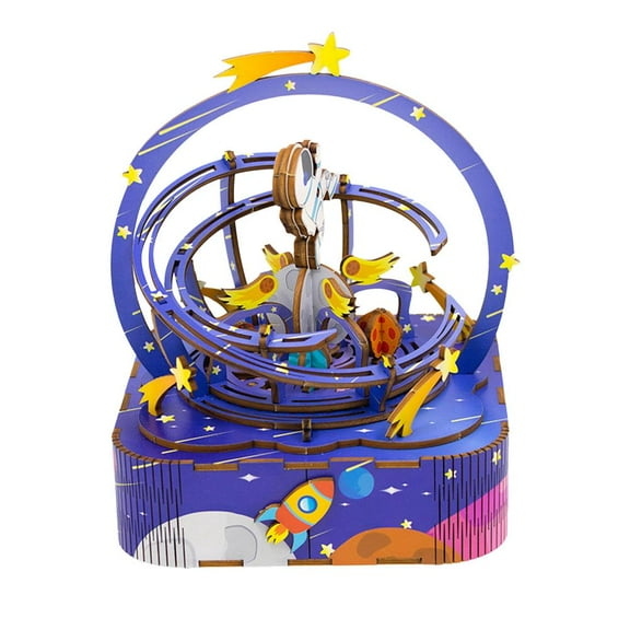 Pekkaxy Wooden Rotating Music Box Puzzle Kit, 3D Musical Building Model Craft for Adults
