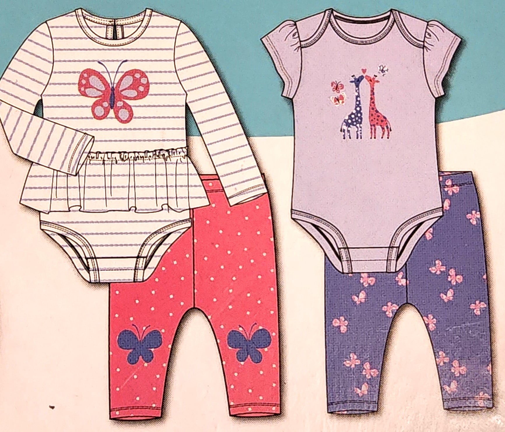 Pekkle Baby 4-piece Layette Set (Giraffe Blue, 6M) - Walmart.com