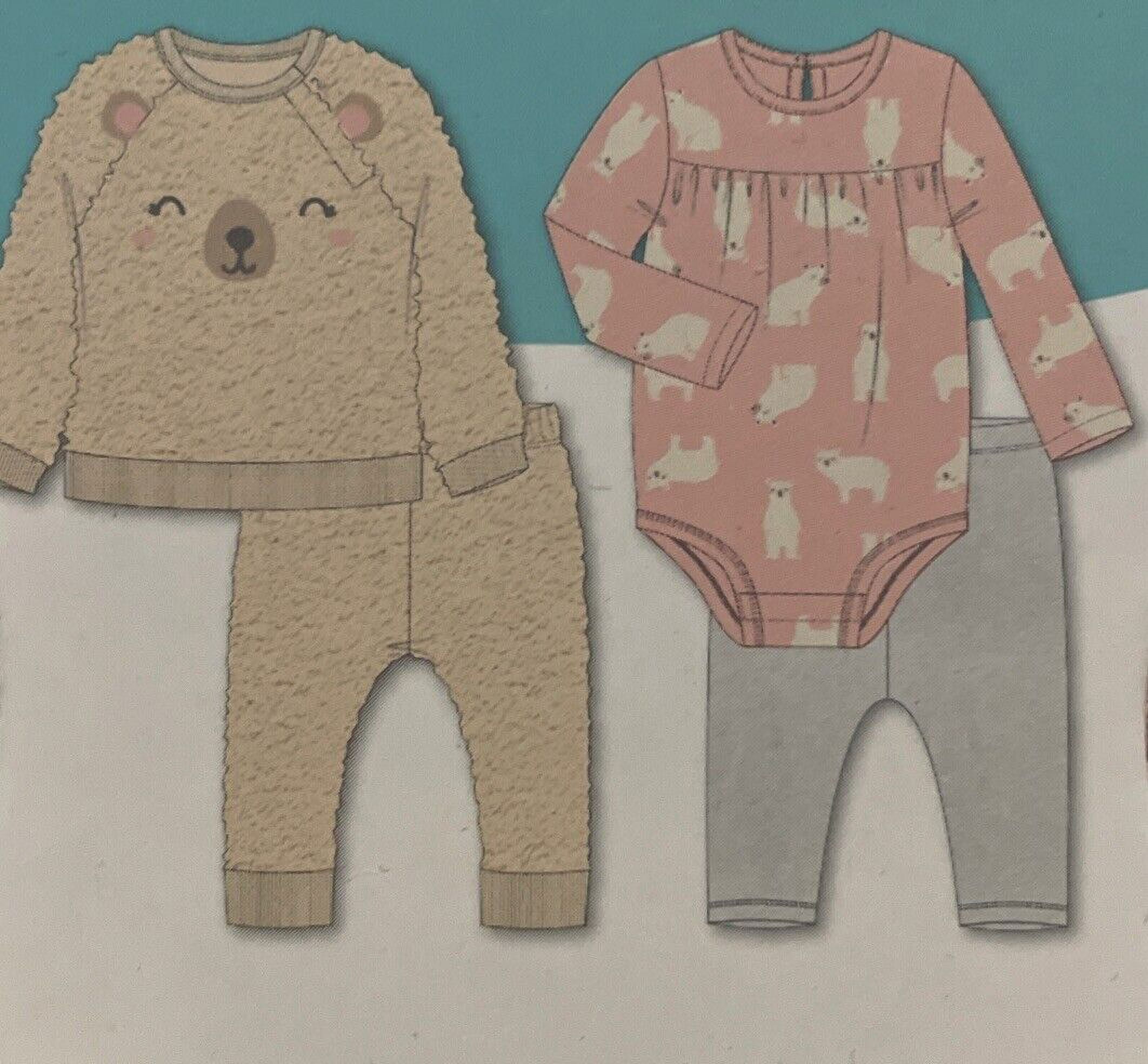 Pekkle Baby 4 piece Plush Top Bodysuit and Pants Set Bear Pink 18M Walmart