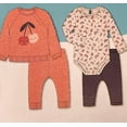 thumbnail image 1 of Pekkle Baby Girls 4Pc Plush Top with Long Sleeve Bodysuits and Pants Set (Pink/Cherry, 9M), 1 of 3