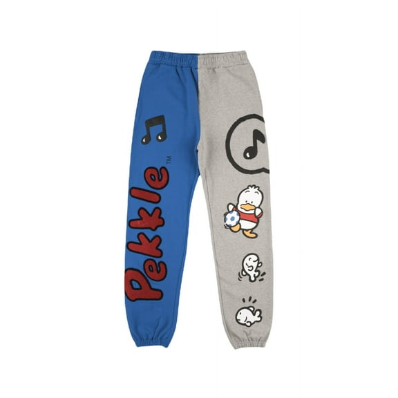 Pekkle Character Art Adult Split Panel Blue & Gray Sweatpants   Small