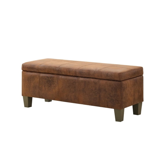 Pekko Home 41" Leather Storage Ottoman Bench, End of Bed Bench with Wooden Legs&Safety Hinges for Bedroom, Living Room, Entryway, Light Brown