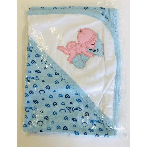 Pekks Hooded Baby Cotton Towel for Newborns Infants & Toddlers - Blue Printed