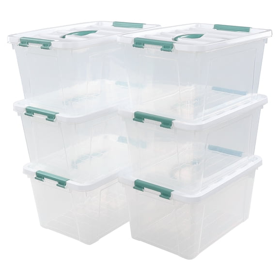 Pekky 14 Quart Plastic Storage Bin with Lid, Clear Storage Box with Handle, 6 Packs