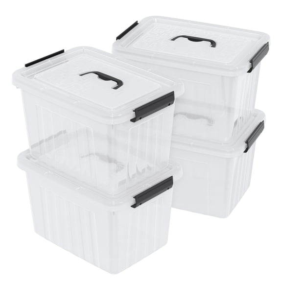 Pekky 20 L Plastic Storage Box with Handle, 4-Pack Clear Latching Container Bins