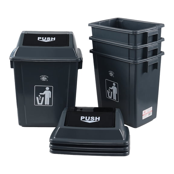 Pekky 20 Litre Plastic Trash Can with Swing Lid, 4 Packs Kitchen Swing Top Garbage Cans, Grey