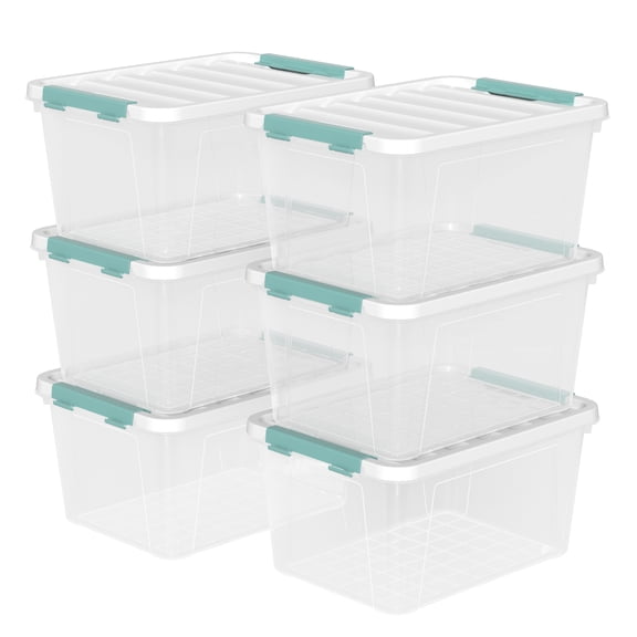 Pekky 20 Quart Clear Storage Bin with White Lid, 6 Pack Plastic Latching Container Box