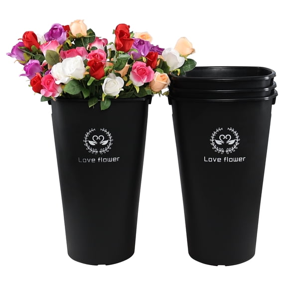 Pekky 4-Pack Large Plastic Flower Storage Bucket, Flower Buckets for Cut Flowers, Black
