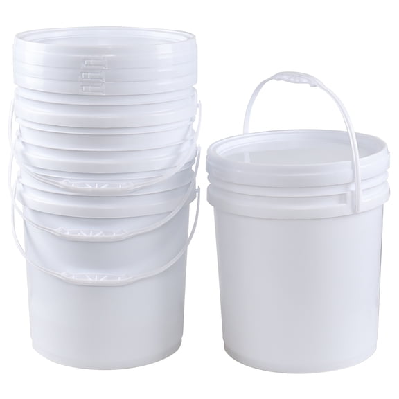 Pekky 4 Pack Large Round Plastic Bucket Food Grade, 6.6 Gallon White Pail with Reusable Sealed Lid