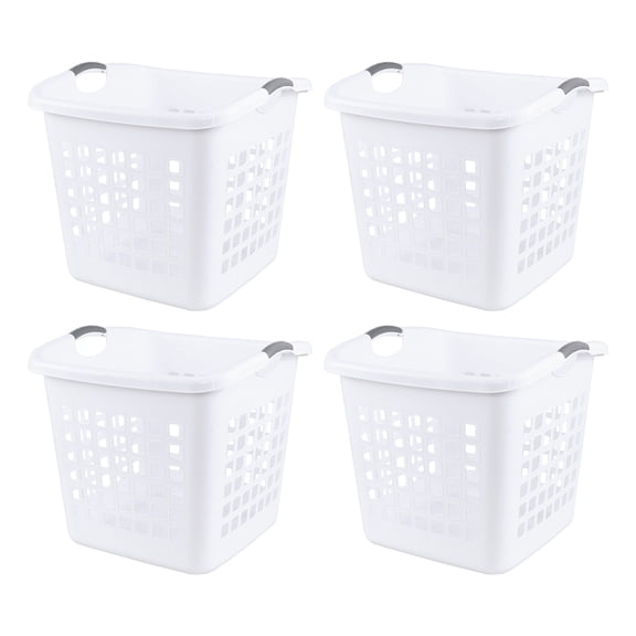 Pekky 4-Pack Plastic Laundry Storage Basket, Large Clothes Hamper Basket, White