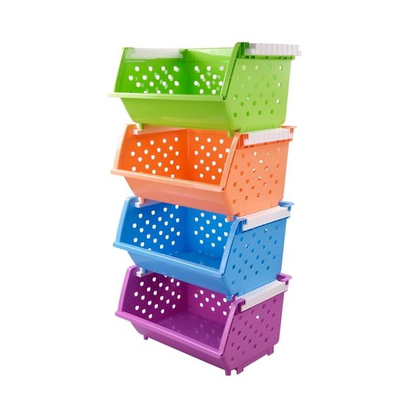 Pekky 4 Pack Stacking Plastic Storage Baskets, Large Open Front Organizer Bins
