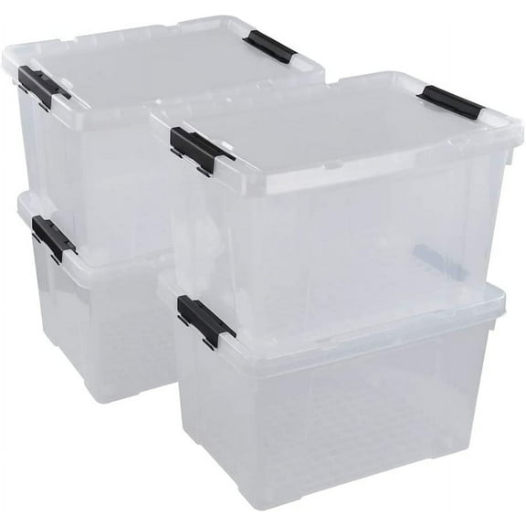 Pekky 50 Quart Clear Storage Containers/Bins with Lid，Wheels and Latching Handles, Large Rolling Storage Plastic Box Tote(4Packs)