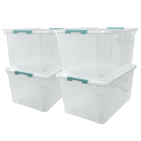 Pekky 85 Quart Clear Plastic Storage Bin with Wheels, Large Latching Box, 4-Pack