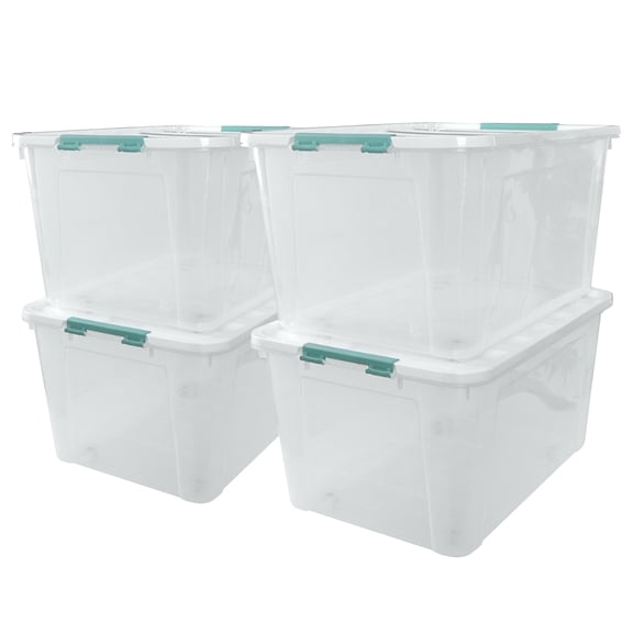 Pekky 85 Quart Clear Plastic Storage Bin with Wheels, Large Latching Box, 4-Pack