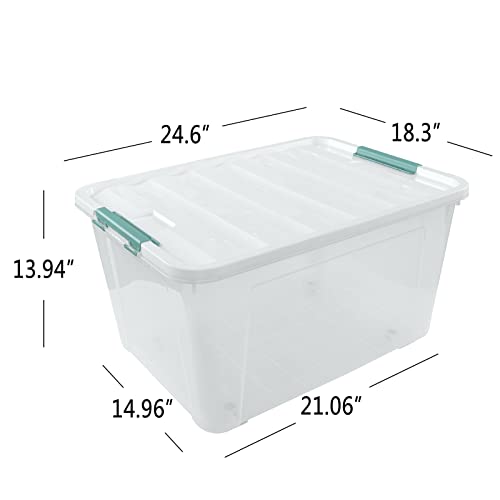 Pekky 85 Quart Clear Storage Bin on Wheels, 4Pack Large Plastic
