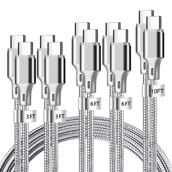 Pekyok Usb-C to Usb-C Fast Charging Cable, 5-Pack, 60W 3/3/6/6/10 ft, Compatible with iPhone 17/16/15 Series, PS5 Controller, Samsung Galaxy, Gray