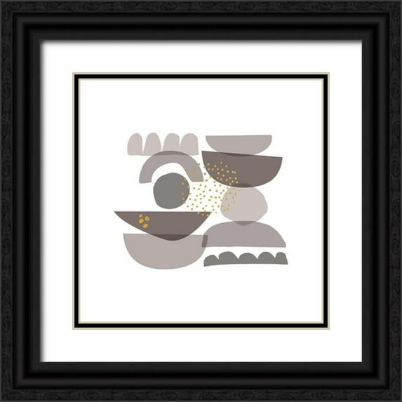 Pela 12x12 Black Ornate Wood Framed with Double Matting Museum Art Print Titled - Crowded Forms grey II