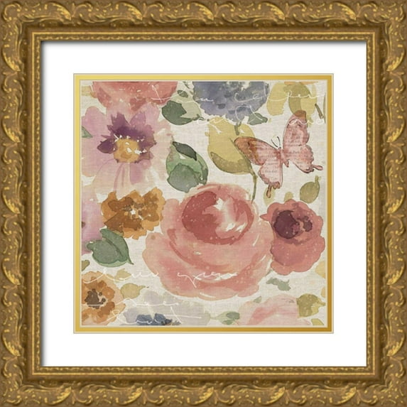 Pela 12x12 Gold Ornate Wood Framed with Double Matting Museum Art Print Titled - Romantic Poem III