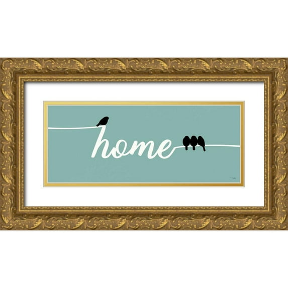 Pela 14x8 Gold Ornate Wood Framed with Double Matting Museum Art Print Titled - Birds on Words II