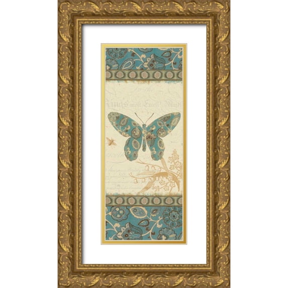 Pela 15x32 Gold Ornate Wood Framed with Double Matting Museum Art Print Titled - Natures Pattern II in Blue
