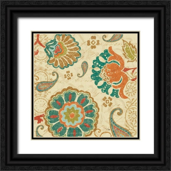 Pela 26x26 Black Ornate Wood Framed with Double Matting Museum Art Print Titled - Fall Paisley II