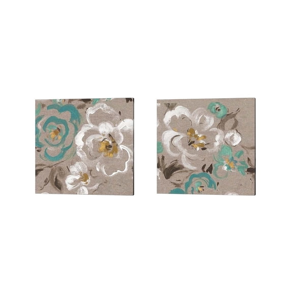 Pela 'Brushed Petals Teal' Canvas Art (Set of 2)