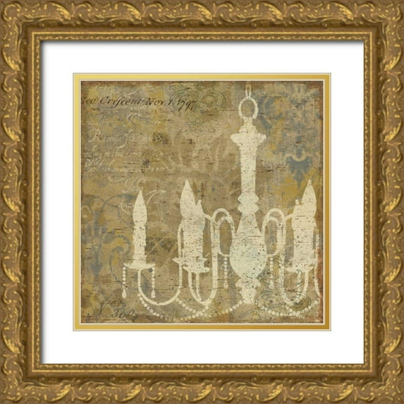 Pela Studio 12x12 Gold Ornate Wood Framed with Double Matting Museum Art Print Titled - Faded Ornate I Gray no Butterfly
