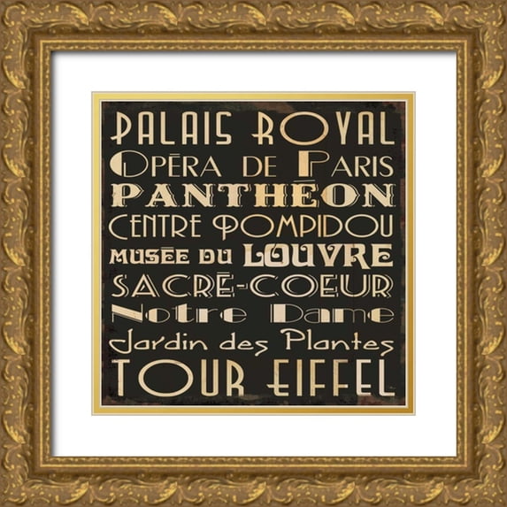 Pela Studio 12x12 Gold Ornate Wood Framed with Double Matting Museum Art Print Titled - Paris Collage IV