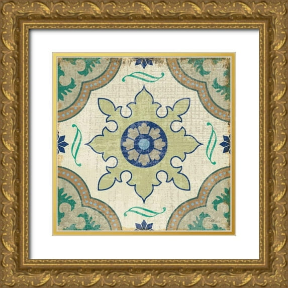 Pela Studio 12x12 Gold Ornate Wood Framed with Double Matting Museum Art Print Titled - Santorini Tile I