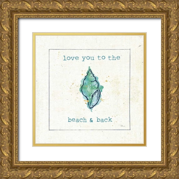 Pela Studio 12x12 Gold Ornate Wood Framed with Double Matting Museum Art Print Titled - Sea Treasures VI - Love you to the Beach and Back