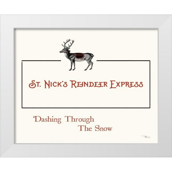 Pela Studio 14x12 White Modern Wood Framed Museum Art Print Titled - St. Nicks Reindeer Express