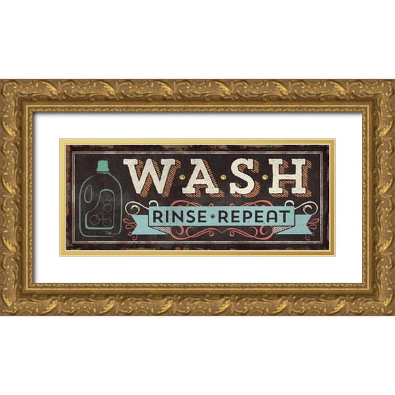Pela Studio 14x8 Gold Ornate Wood Framed with Double Matting Museum Art Print Titled - Laundry Day II