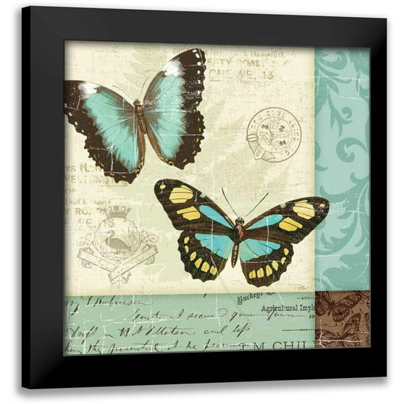 Pela Studio 15x15 Black Modern Framed Museum Art Print Titled - Butterfly Patchwork II