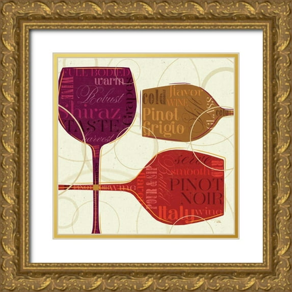 Pela Studio 15x15 Gold Ornate Wood Framed with Double Matting Museum Art Print Titled - Colorful Wine II